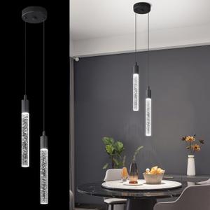 Modern Light Fixture Kitchen Island Pendant Light Dimmable LED Black Pendant Lights Mini Crystal Pendant Lighting for Bedroom Dining Room Living Room2-Light