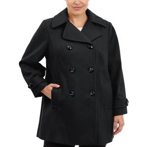 Anne Klein Women's Classic Double Breasted Wool Coat (1X, Black) Anne Klein Women's Classic Double Breasted Wool Coat (1X, Black)