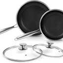 Innerwell Tri-Ply Stainless Steel Frying Pan Set with Lid,9.5Inch 11Inch Nonstick Honeycomb Stainless Steel Cooking Pan Set of 2 Skillet Works Pan for Cooking with Induction Gas Stovetops