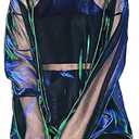 Women See-Thru Sparkly Cover Up Tops E-Girls Metallic Shiny Oversized Tee Shirts One Size