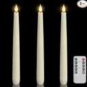 Homemory 3 Pcs Waxy Flameless Taper Candles with Remote, Flickering Battery Operated Taper Candles, Led Flameless Candlesticks Classic Tall Candle for Home, Wedding, Party, Ivory, 9.6 inches