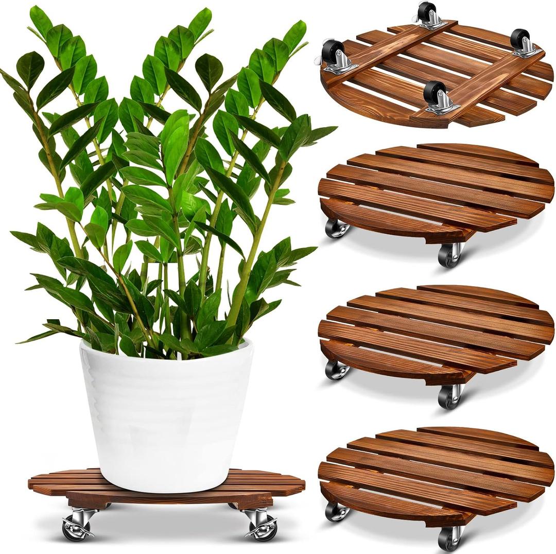 Taiyin 4 Pack 16 Inch Wooden Plant Stand with Lockable Wheels 220 Lbs Heavy Duty Rolling Stand with Casters Strong Plant Roller Dolly Base for Outdoor Indoor