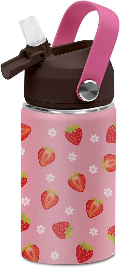 Strawberry Water Bottle for Girls, 12 Oz Leak-proof Tumblers with for Teens | Stainless Steel Travel Mugs for Kids, Christmas Birthday Gift for Women, Back to School Supplies, 1PCS