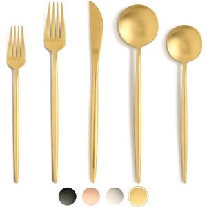 20 Pcs Gold Silverware Set, Stainless Steel Flatware Set Service for 4, Matte Gold Cutlery Set, Include Knives/Forks/Spoons, Dishwasher Safe