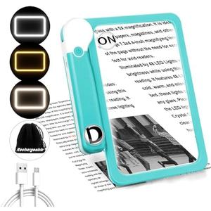 30X 10X 5X Large Magnifying Glass with Light, Rechargeable Foldable Full Book Page Magnifier, 48 LED Light Small Print Magnifier Sheet Lightweight for Low Visual Person Seniors Blue