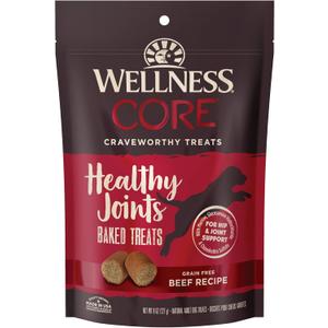 Wellness CORE Healthy Joints Crunchy Dog Treats (Previously Marrow Roasts), Natural Grain-Free Treats, Made with Real Meat, No Artificial Flavors (Beef, 8-Ounce Bag) (EXP 11/01/24)