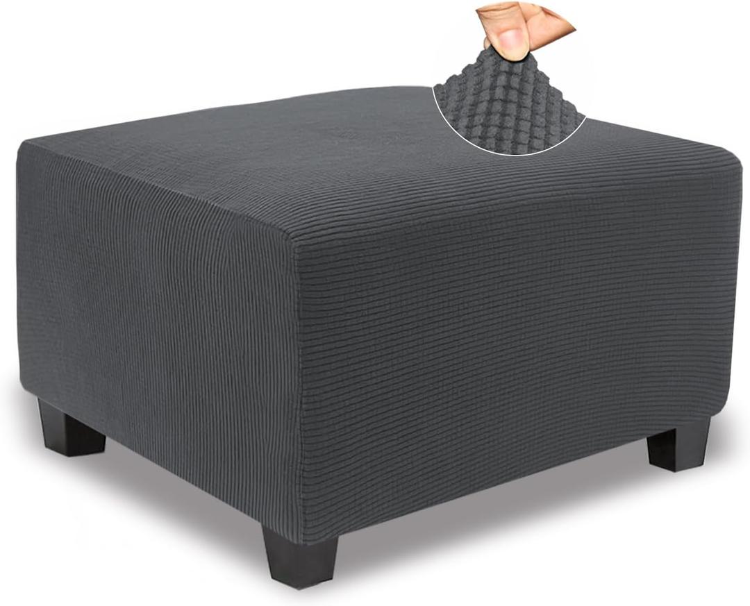 NeColorLife Stretch Ottoman Cover Square Oversized Soft Knitted Jacquard Thick Covers for Large Square Ottoman Storage Stool Furniture Protector Dark Grey X-Large (Square X-Large, Knitted Jacquard Fabric Dark Grey)