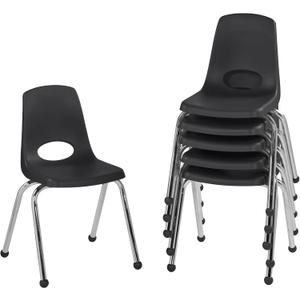 Factory Direct Partners 10367-BK 16" School Stack Chair, Stacking Student Seat with Chromed Steel Legs and Ball Glides for in-Home Learning or Classroom - Black (6-Pack)