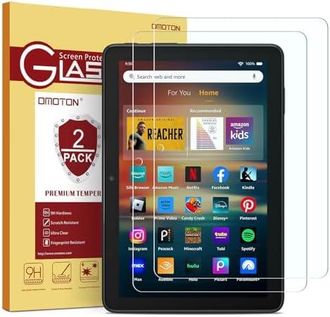 OMOTON Screen Protector for New Amazon Kindle Fire HD 8/8 Plus/Kids/Kids Pro Tablet(2024/2022/2020, 12th/10th Generation, 8 inch), Tempered Glass/9H Hardness/Case Friendly, 1 Pack