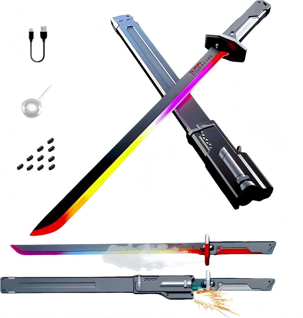 Cyberpunk Neon Sword | 31.5" Spark Blade w/Hit Sensor Sound & Fog | Type-C Rechargeable | for Rave, Cosplay & Display (Black)