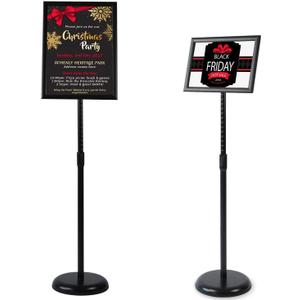 8.5 x 11 Inch Adjustable Pedestal Sign Poster Stand, Heavy Duty Floor Standing Sign Stand Aluminum Snap Open Display Frame for Vertical and Horizontal View Sign Displayed(Black)
