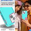 AICase for iPhone 15 Plus Case Built-in Stand with Glass Screen Protector,Heavy Duty Drop Protection Full Body Rugged Shockproof Military Protective Tough Durable Cover for iPhone 15 Plus 6.7"_3 (Water Blue/hot pink+Glass Protector)