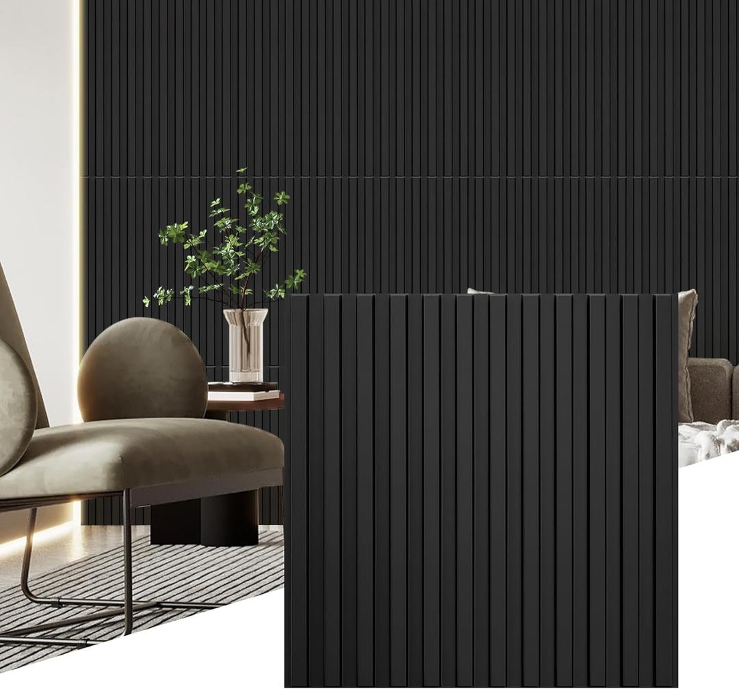 STICKGOO Slat Wall Panel, 3D Wall Panels for Interior Wall Decor PVC Fluted Textured Panel 12-Tile 19.7 x 19.7in - Black