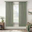 Green Linen Blend 72 Inch Curtains for Bedroom Rustic Pinch Pleat Semi Sheer Window Drapes Light Filtering Privacy Cottage Farmhouse Office Sunroom Cabin Back Tab Sage Viral Pleated Curtains 50x72