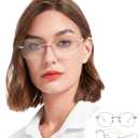 2 Packs Rimless Blue Light Blocking Reading Glasses for Women, Sparkling Metal Computer Readers