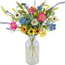 3 Bundles Artificial Daisy Flowers Fake Wildflowers Bouquet Silk Spring Summer Flowers Colorfull Faux Wild Flowers for Home Indoor Kitchen Table Vase Wedding Party Decoration