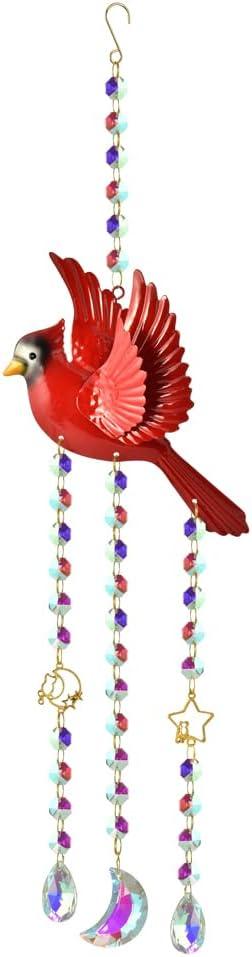 Cardinal Bird Commemorative Crystal, Red Handcrafted Metal Piece, Moon Style Light Catcher, Birthday Gift, Home Gift, Garden Decoration, Wind Chime Pendant (Cardinal 1)