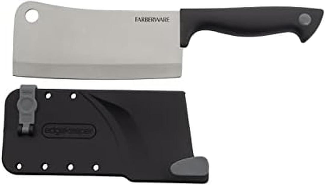 Farberware Edgekeeper 6-Inch Cleaver Knife with Self-Sharpening Blade Cover, High Carbon-Stainless Steel Kitchen Knife with Ergonomic Handle, Razor-Sharp Knife, Black