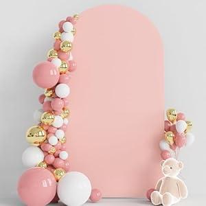 Wokceer 7.2FT Wedding Arch Cover Spandex Fitted Wedding Arch Stand Covers Round Top Chiara Arch Backdrop Cover for Birthday Party Ceremony Banquet Decoration Pale Pink