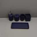 Resin Navy Blue Bathroom Accessories Set 5 Pcs, Lotion Soap Dispenser, Toothbrush Holder, Bathroom Tumbler, Qtip Holder and Vanity Tray, Bathroom Countertop Organizer Set for Modern Apartment