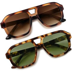 livho Trendy Polarized Square Aviator Sunglasses Women Men Square Eyewear Frame, Retro Sun Glasses for Women Men 2025 Shades (Tortoise/Green)