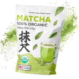 NaturaleBio Matcha Powder, 16oz - Harvested in Japan - USDA Organic Matcha Green Tea Powder - Vegan & Vegetarian Friendly