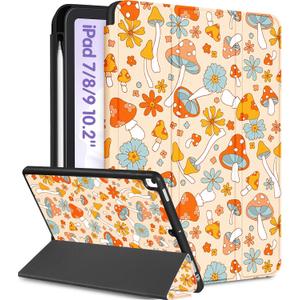 for iPad 9th/8th/7th Generation Case 10.2 Inch Girls Cute Kids Women Folio Smart Cover Pencil Holder Mushroom Aesthetic Design Girly Kawaii Teens Cases for iPad 7/8/9 Gen A2602 A2270 A2197