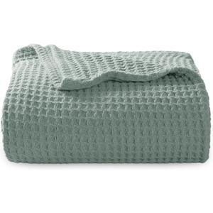 Bedsure 100% Cotton Throw Blanket for Couch 50x70 inches - Cooling Breathable and Soft for Summer, Waffle Weave Throw Blanket for Office, Sage Green