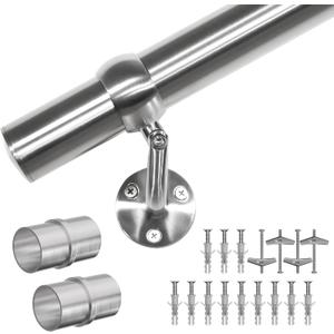 Stair Handrail Kit 12FT, Stainless Steel 304 Wall Mount Railing System, 1-11/16 Inch Pipe Secure Grab Hand Rail for Staircase Indoor House Decor Outdoor, Industrial Modern Style- Silver
