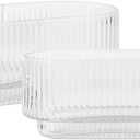 Ribbed Glass Vases, Clear Vases for Flowers Set of 2, Glass Vase for Centerpieces, Rectangle Vase for Living Room, Bedroom, Kitchen, Dining Table, Shelf, Wedding (Small)