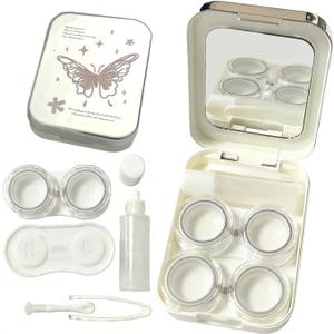 Contacts Lens Cases,Eye Contact Case,Includes Mirror Two Double Cases Tweezers Wearing Stick Small Bottle