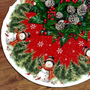 Christmas Tree Skirt 48 Inch, Christmas Tree Snowman Skirts Mat, for Home Decor Xmas Party Tree Holiday Decorations Indoor (Red)