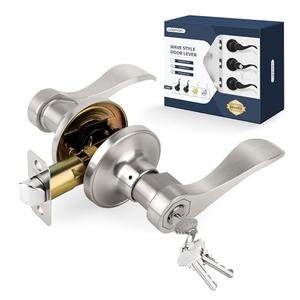 Wave Style Door Lever Keyed Entry Door Handle with Lock, Entrance Lever Reversible for Left/Right Handed for Office or Front Door with Satin Nickel Finish, 1 Pack