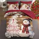 7 Pcs Queen Size Christmas Comforter Set with 2 Pillowcases & 2 Shams, Happy Snowman Bedding for Kids and Adults, White Xmas Tree Bed in a Bag with Flat Fitted Sheet