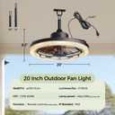 20" Outdoor Ceiling Fans with Light, IP65 Waterproof Gazebo Fan, 16.4ft Plug-in Hanging Fan Remote Control, 3CCT Dimmable, 6-Speeds, Caged Ceiling Fan for Gazebo,Patio,Pergola,Porch