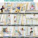 BlueWood Upgraded Indoor Jungle Gym 9-in-1 Playground Kids Climbing Toys, Waldorf Style Wooden Climber Playset with Slide, Swing, Monkey Bars, Upright/Rope Ladder, Climb Net, Blue, Large