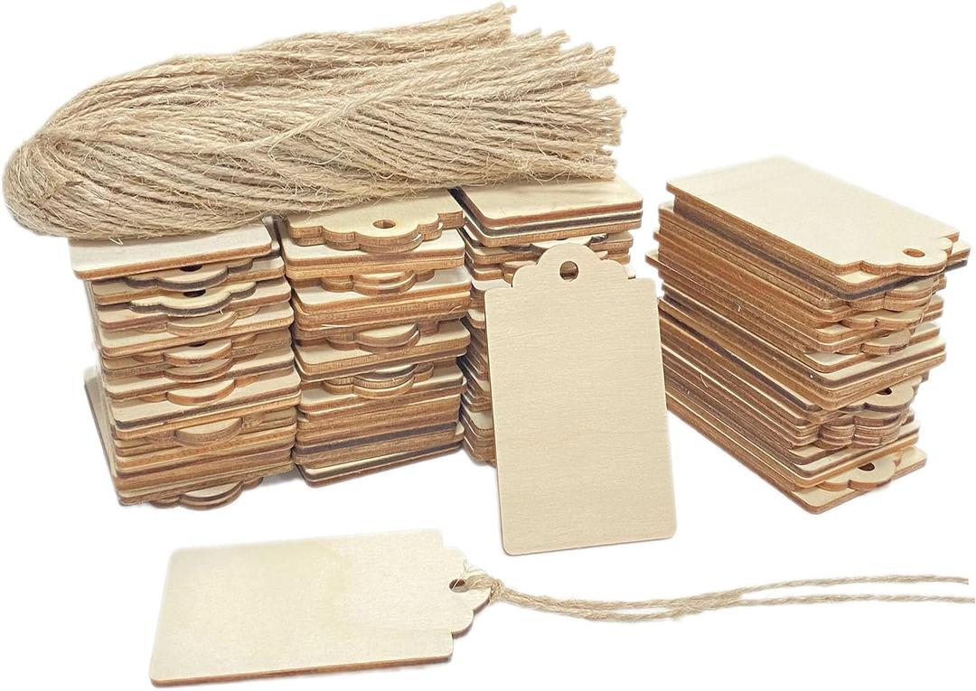 200 Pack 3 Inch Wood Tags with Hole and Twine Blank Wooden Gifts Tag Unfinished Wood Labels for Crafts