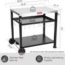 Feasto Three-Shelf Movable Food Prep and Work Cart Table, Home and Outdoor Multifunctional Stainless Steel Table Top Worktable on Two Wheels, L39.5''x W25.6''x H33'', Cover Included