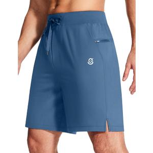 Mens Athletic Workout Gym Shorts 7 Inch Inseam Running Sweat Sport Shorts for Men with Zipper Pockets (XL, B Blue)