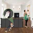 96 Inch Wide Reinforced Retractable Baby Gate with Support Rods, Extra Long Dog Gate Retractable Gate Outdoor Gates for Decks, Prevent Crawling Under Extra Long Baby Gates for Large Openings, Black