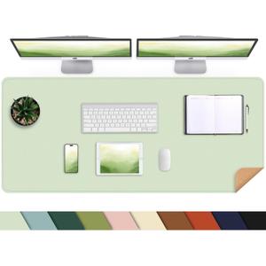 Leather Desk pad Protector, 47in*23in Large Desk mat with Natural Cork & PU Leather,Mouse pad,Non-Slip Office Desk Mat,Waterproof Desk Writing Pad for Office and Home (Light Green)