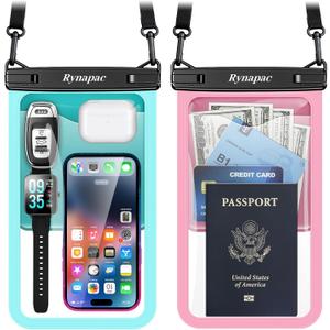 Rynapac [Up to 10" Large Waterproof Phone Pouch - 2 Pack IPX8 Waterproof Phone Case for iPhone 17 16 15 Pro Max Galaxy S26 Ultra, Touchscreen & Underwater Photography, Beach Cruise Travel Essentials