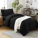 CozyLux Twin Comforter Set with Sheets 5 Pieces, Black Seersucker Textured Bed in a Bag for Bedroom, Luxury Soft Bedding Sets with Down Alternative Comforter, Sheets, Pillowcase & Sham for All Seasons