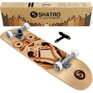 Skatro - Pro Skateboard 31 Complete Skateboard. Skate Board Ages: Adults, Boys, Girls, Beginners, and Kids (Woodtone Frog)