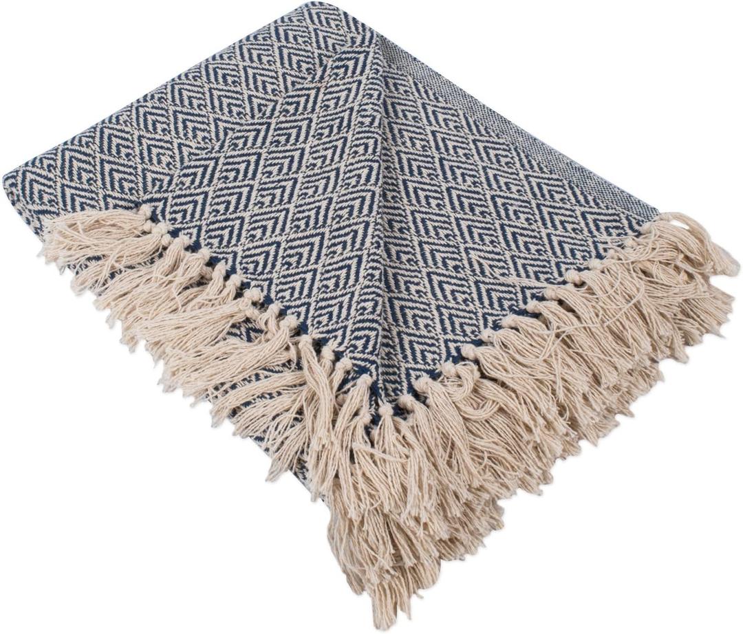 DII Diamond Throw Collection Cotton Woven, 50x60, Nautical Blue