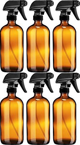 Sally's Organics Empty Amber Glass Spray Bottle - Large 16 oz Refillable Container for Essential Oils, Cleaning Products, or Aromatherapy - Black Trigger Sprayer w/Mist and Stream Settings - 36 Pack