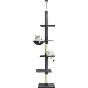 Cat Craft Floor to Ceiling Cat Tree,5 Tiers Tall Cat Tower with Adjustable Height(98-110),Skinny Ceiling Cat Tree with Cozy Hammock,Sisal Scratching Posts,Platforms,and Hanging Balls for Large Cats (Gray)