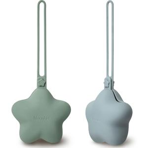 Moonkie Silicone Pacifier Holder Case, Cute Portable Pacifier Storage Case, 2 Pack (Sage/Pearl Blue)