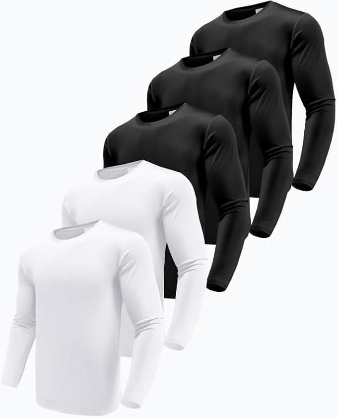 Men's  5 Pack Performance Long Sleeve T-Shirts, UPF 50+ Sun Protection Shirts, Athletic Gym Workout Shirts for Running(M)