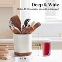 DOWAN 7.6" 360 Rotating Utensil Holder, Kitchen Utensil Holder for Countertop,Large Ceramic Utensil Crock for Kitchen Decor, Protection Cork Bottom, Speck White